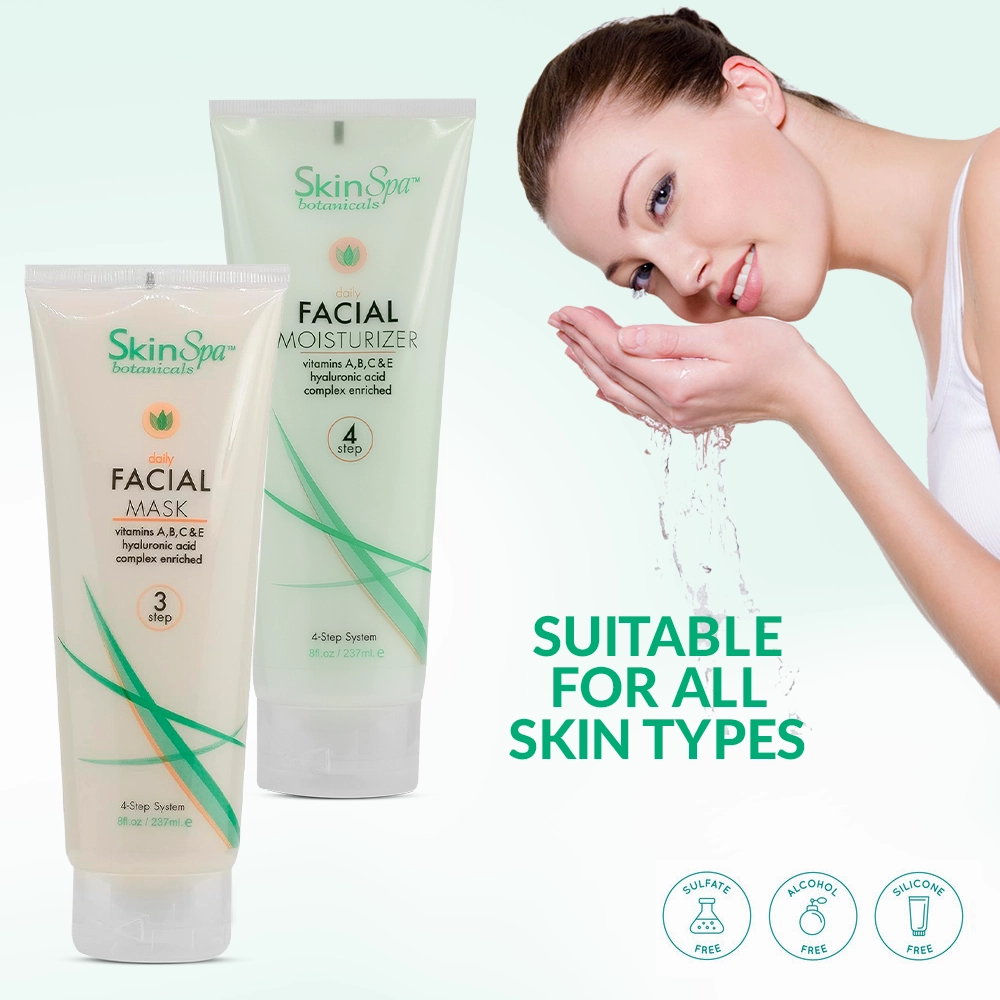 SKIN SPA - Skin Care Facial Cleanser Set, Daily Routine Kit, System, Infused with Aloe Vera - Face Wash Scrub, Cleanser, Toner, Makeup Remover, Clay Mask - 8 Oz