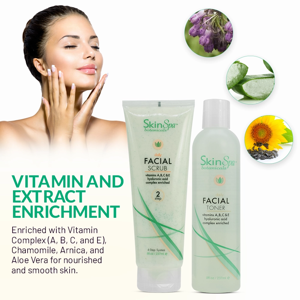 SKIN SPA - Skin Care Facial Cleanser Set, Daily Routine Kit, System, Infused with Aloe Vera - Face Wash Scrub, Cleanser, Toner, Makeup Remover, Clay Mask - 8 Oz