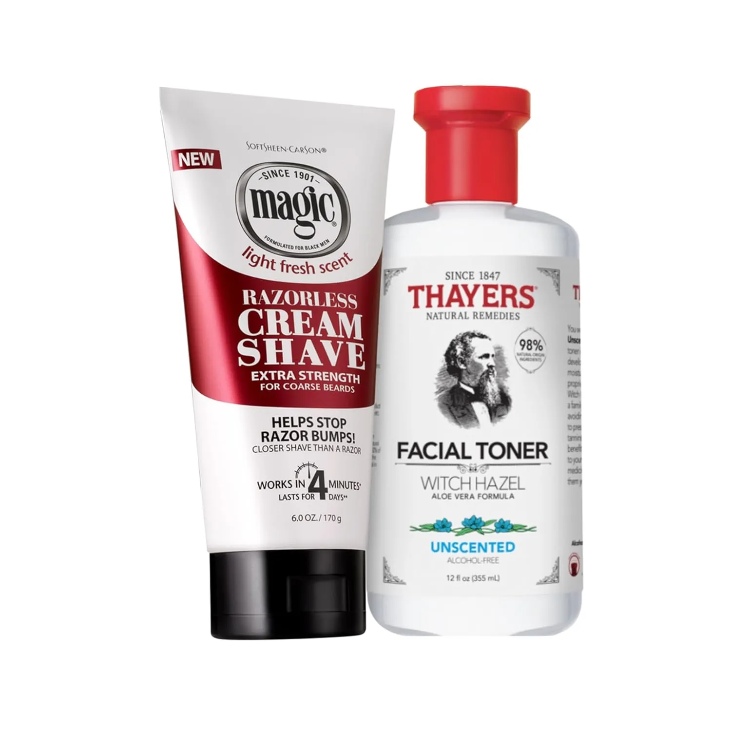 Smooth Skin Superstars: Magic Razorless Shave Cream with Shea Butter and Thayers Alcohol-Free Unscented Toner with Witch Hazel, Hair Removal Routine for Smooth and Bump-Free Skin All Over Body
