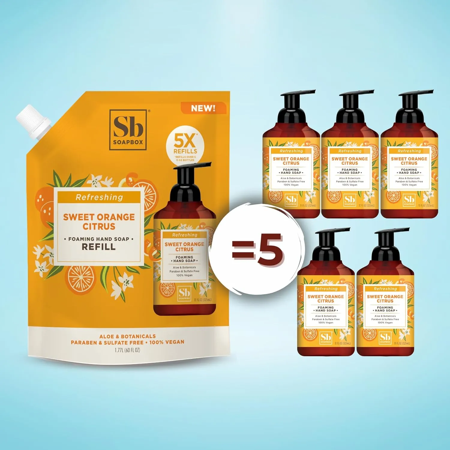 Soapbox Foaming Hand Soap Refill, Sweet Orange Citrus, Gentle & Moisturizing Foaming Hand Wash for Kitchen and Bathroom, Vegan & Cruelty Free, 64oz Half Gallon Refill, Pack of 1