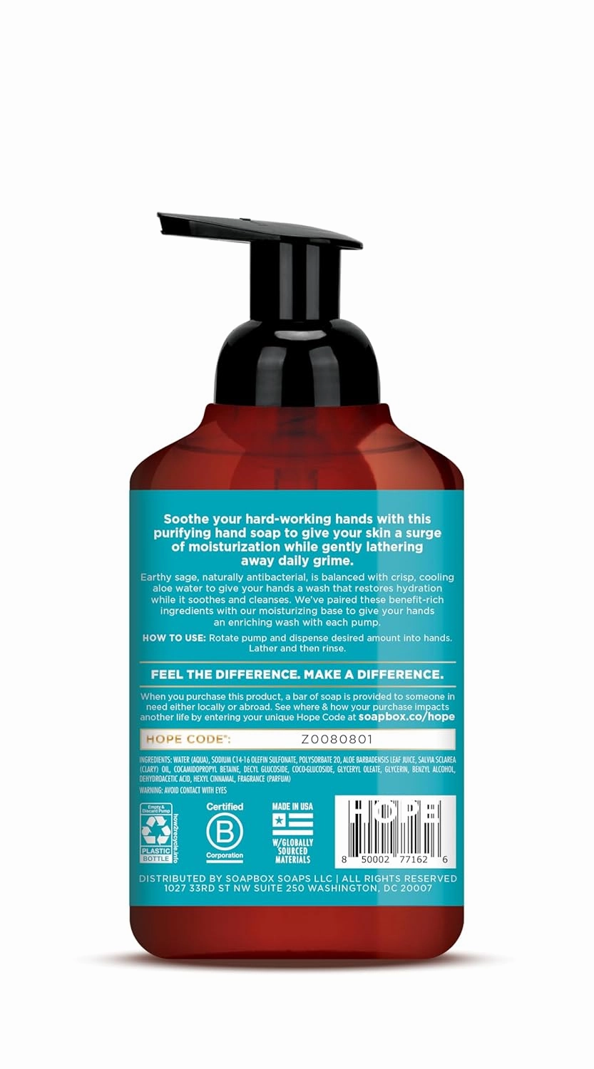Soapbox Foaming Hand Soap Aloe Water & Sage, 11oz Pump Bottles 3 Pack, Cruelty Free, Vegan Moisturizing Foaming Hand Wash for Kitchen & Bathroom