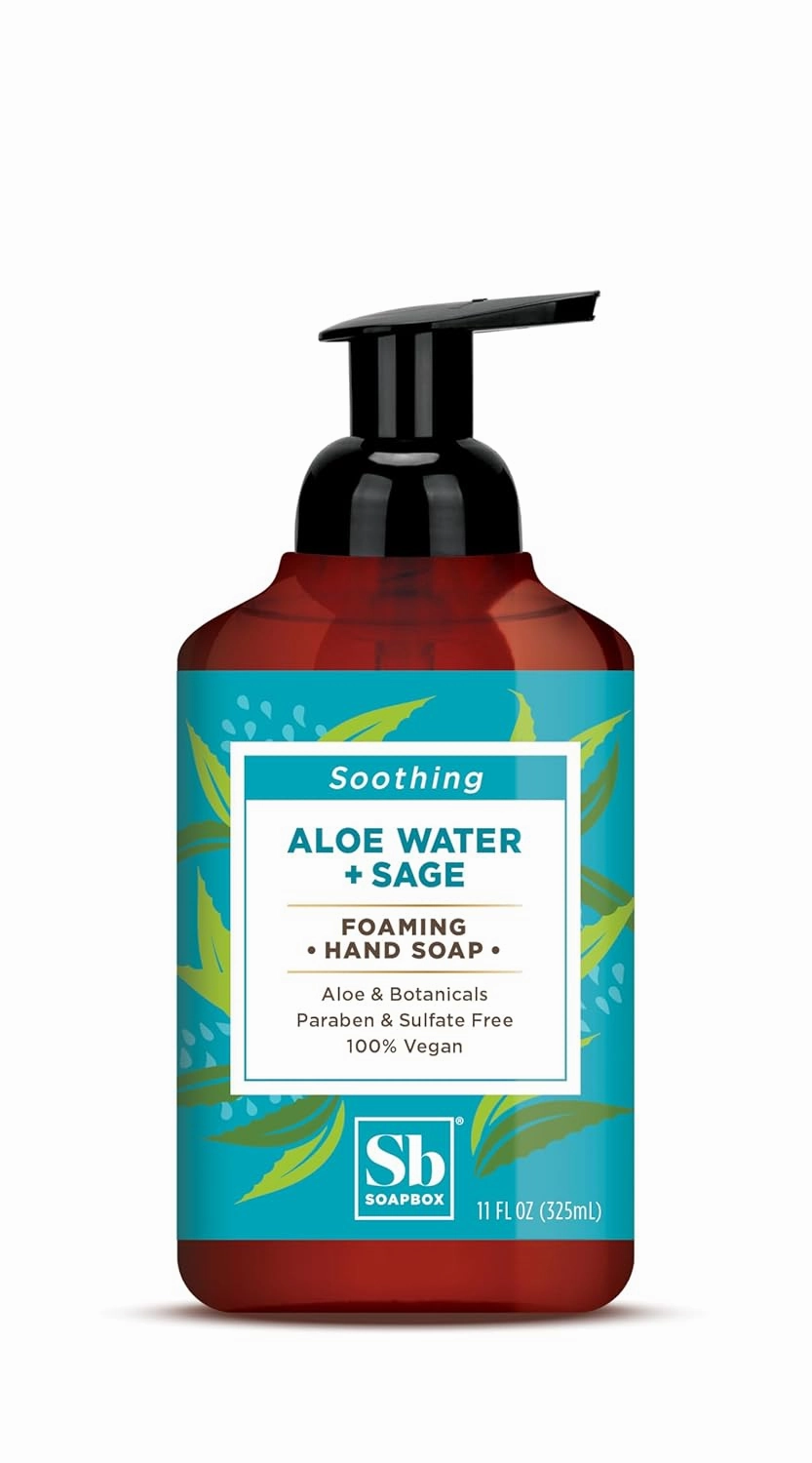 Soapbox Foaming Hand Soap Aloe Water & Sage, 11oz Pump Bottles 3 Pack, Cruelty Free, Vegan Moisturizing Foaming Hand Wash for Kitchen & Bathroom