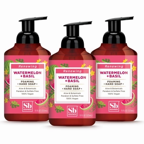 Soapbox Foaming Hand Soap Watermelon & Basil, 11oz Pump Bottles, 3 Pack, Cruelty Free, Vegan Moisturizing Foaming Hand Wash for Kitchen & Bathroom