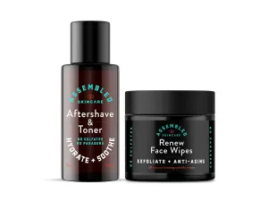 Soft Shave Exfoliating Kit (Premium Skin Care set for Men, 2-Piece; Face Wipes, Aftershave/Toner); anti-aging and multi-functional, Gift for Men