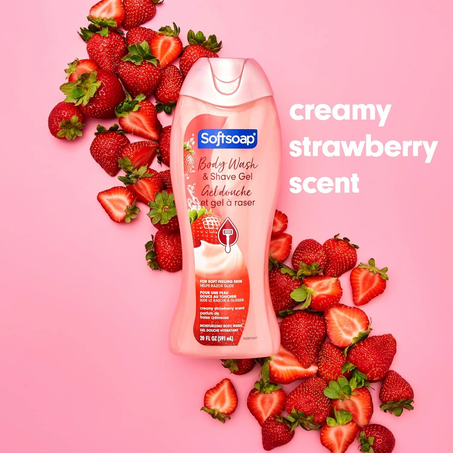 Softsoap Moisturizing Body Wash and Shave Gel, Creamy Strawberry Scent, 20 fl oz Bottle (Pack of 4)