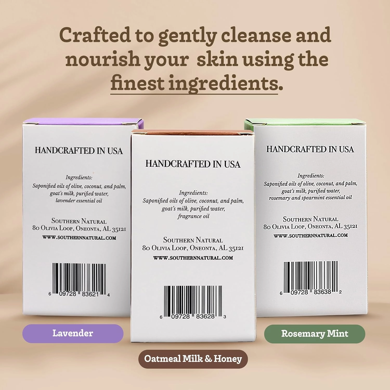 Southern Natural Goat Milk Soap Bar – Lavender, Oatmeal Milk & Honey, Rosemary Mint – Handmade for Dry and Sensitive Skin– Face & Body Wash for Men, Women, Kids, Baby – 3 pack (4-4.5 oz)