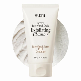 SU:M Secret Rice Nuruk Daily Exfoliating Cleanser (4.23 fl oz) - Korean Skincare Gentle Exfoliating Cleanser with Rice Nuruk Extract, PHA, and Melting Ceramide for Hydration and Smooth Skin Texture.