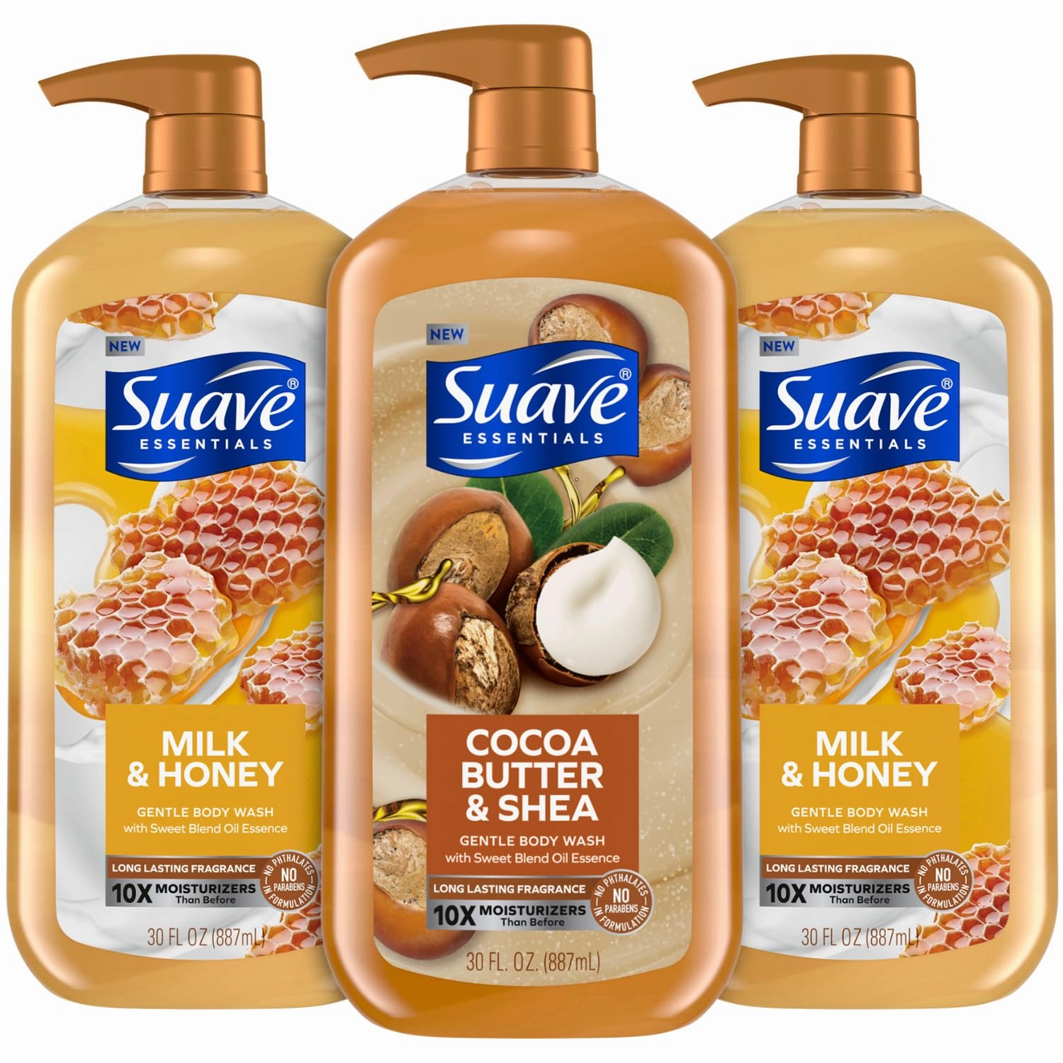 Suave Body Wash Variety Bundle – Milk & Honey 2-Pack & Cocoa Butter Shea, Gentle & Moisturizing Body Washes with Vitamin E, 30 Oz Ea (3 Piece Set)