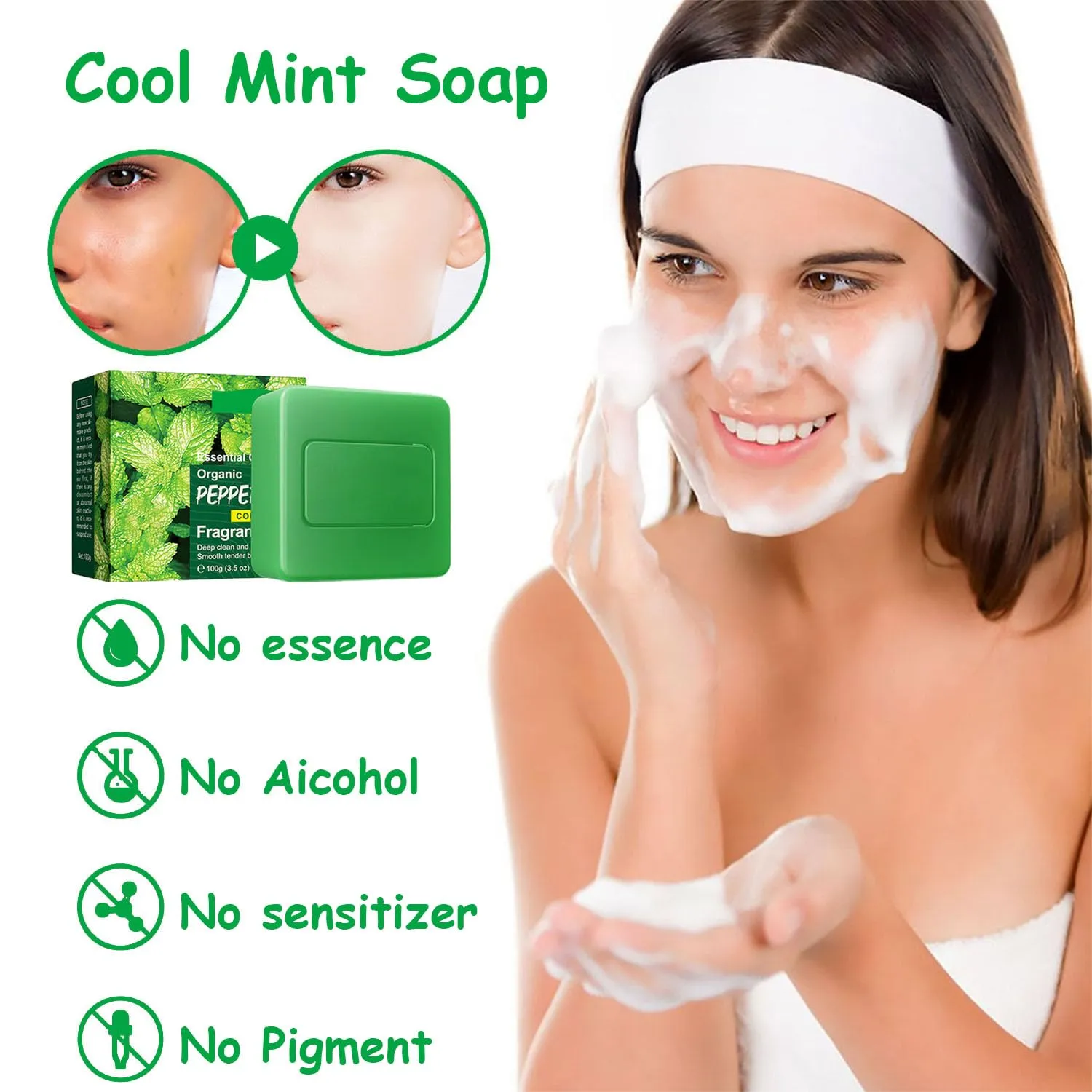 Tea tree Soap, Tea Tree Oil Peppermint Soap, for Face and Body, Deep Cleansing, Gentle Moisturizing, with Bubble Net (3pcs)