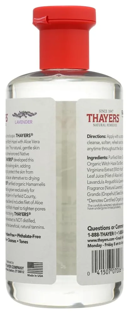 THAYERS Alcohol-Free Witch Hazel with Organic Aloe Vera Formula Toner, Lavender, Clear, Unscented, 12 Fl Oz, Pack of 2