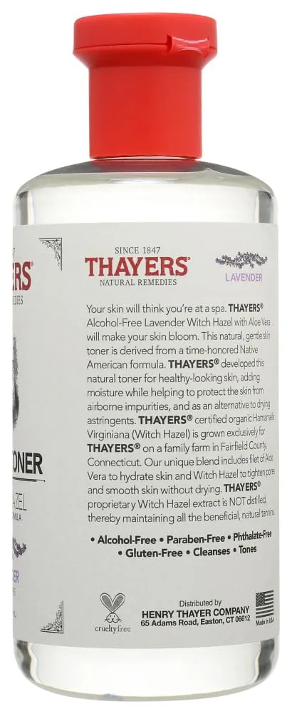 THAYERS Alcohol-Free Witch Hazel with Organic Aloe Vera Formula Toner, Lavender, Clear, Unscented, 12 Fl Oz, Pack of 2