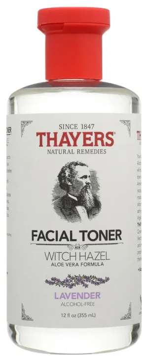 THAYERS Alcohol-Free Witch Hazel with Organic Aloe Vera Formula Toner, Lavender, Clear, Unscented, 12 Fl Oz, Pack of 2