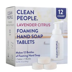 THE CLEAN PEOPLE Lavender Citrus Foaming Hand Soap Tablets - Hand Soap - Mess Free, Gentle on Skin, Makes 12 x 8 fl oz Bottles of Soap (12 Count, Lavender Citrus)
