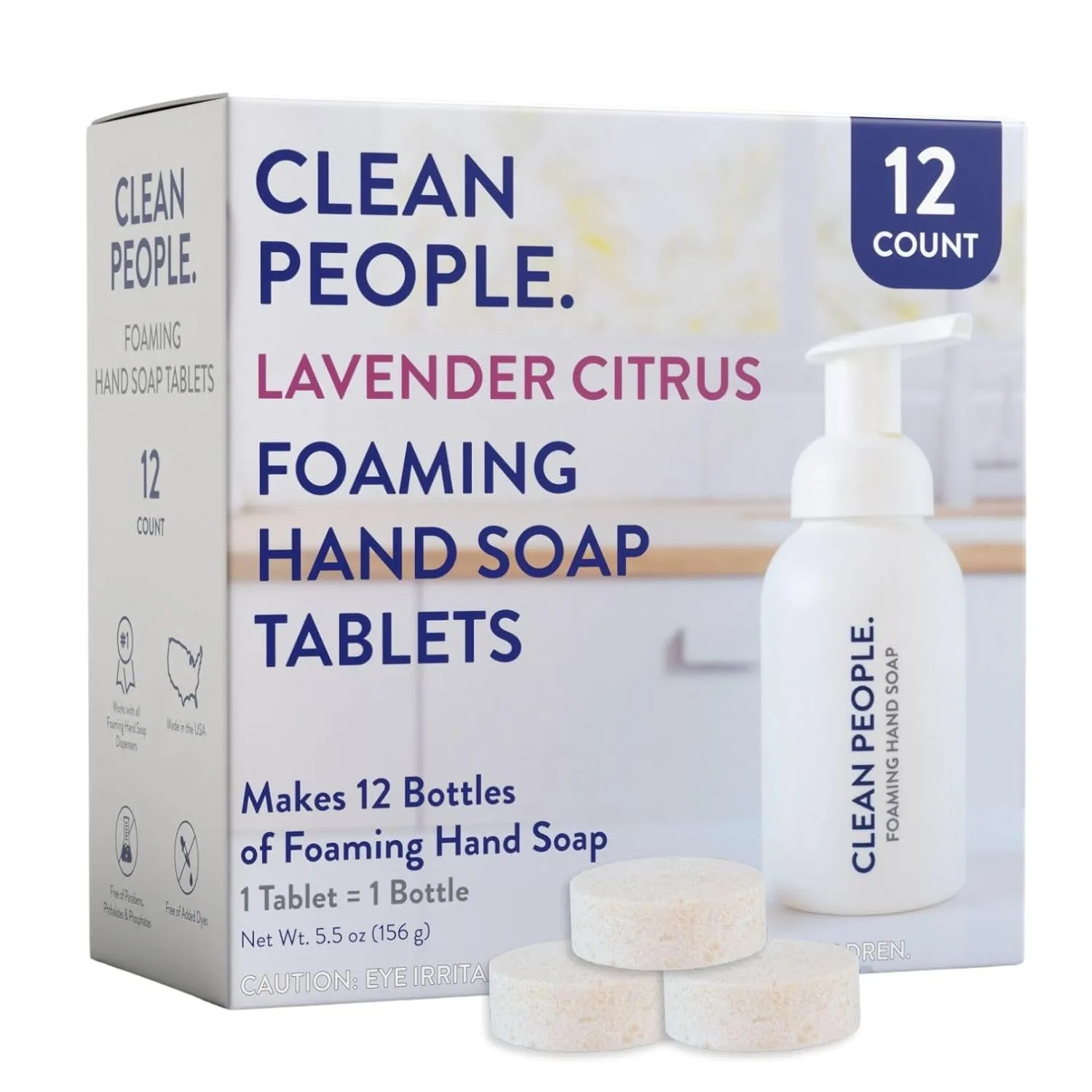 THE CLEAN PEOPLE Lavender Citrus Foaming Hand Soap Tablets - Hand Soap - Mess Free, Gentle on Skin, Makes 12 x 8 fl oz Bottles of Soap (12 Count, Lavender Citrus)