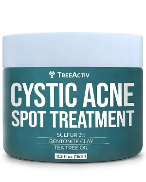 TreeActiv Cystic Acne Spot Treatment, Hormonal & Overnight Sulfur Cystic Treatment For Face, Pimples, and Blemishes for Adults, Men, and Women - 0.5oz 120  Uses