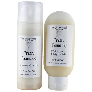 TSA Handmade All Natural Sensitive Skin Fresh Bamboo Pre Shave Polish and Shaving Cream, Moisturize, Woman, Teens, Men, Shave, Girls, Gift, Daily, Scented Fragrance, 9.5 oz