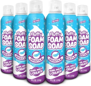 Tub Works™ Fluffy Foam Soap, White, 6 Pack | Shape, Mold & Create Bathtub Art with Soft Bath Foam for Kids | Fragrance-Free & Dye-Free Kids Bath Soap | Easy-to-Use Spray Nozzles