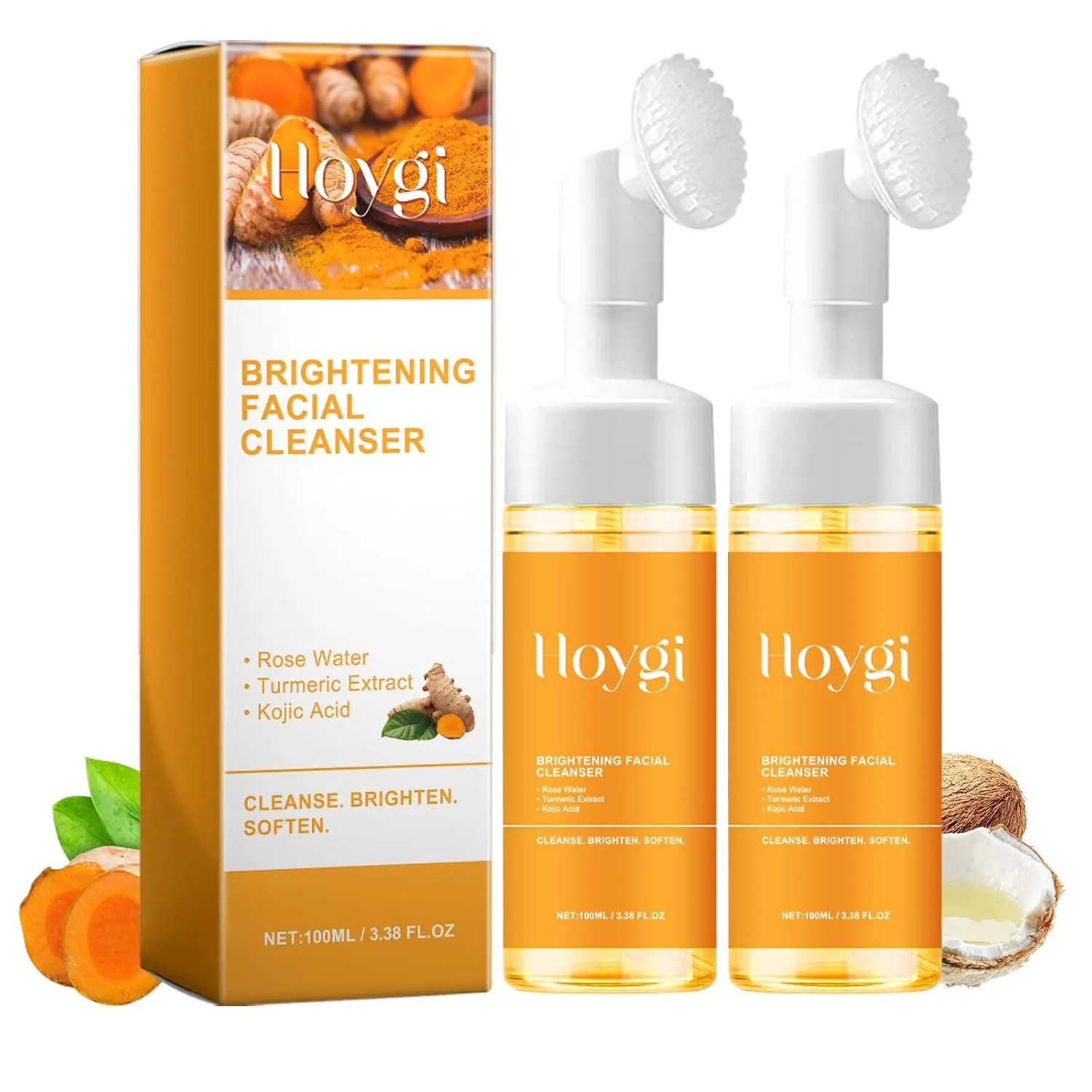 Turmeric Facial Cleanser, Turmeric Face Wash, Turmeric Foaming Cleanser for All Skin Types, 3.38 Fl Oz/pcs, 2 Pack