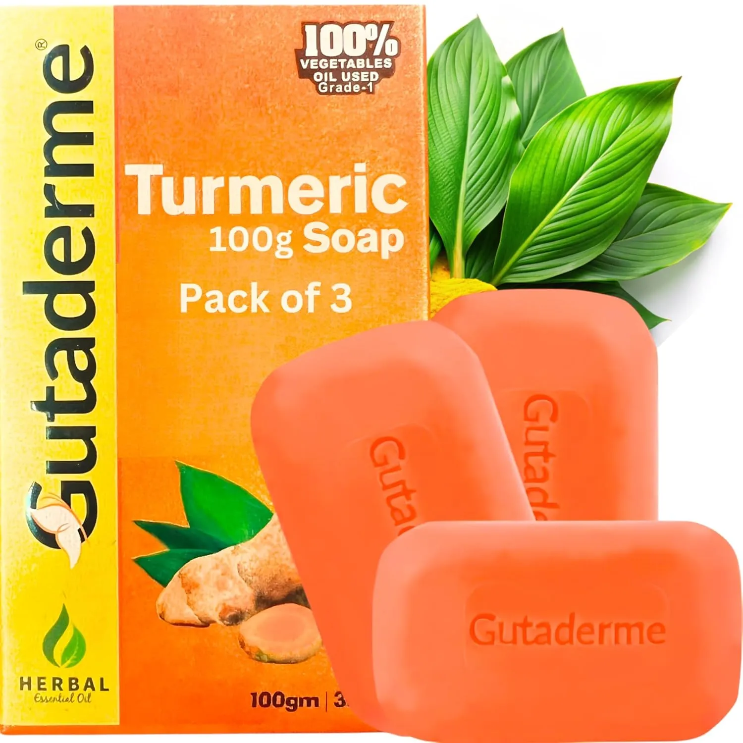 Turmeric Soap Bar (3 Pack x 100g bars) For Face & Body - Natural Soap Bar with Honey, Ginger for Smooth Skin, Deep Cleansing & Moisturizing Face Soap
