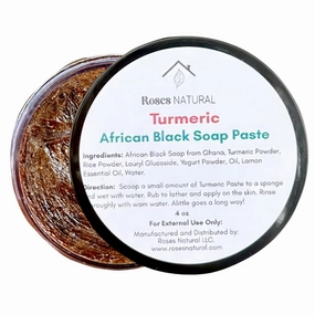 Turmeric African Black Soap Paste, (4 oz) Clears Acne Scars, Skin Blemishes, Authentic Raw African Black Soap Paste, Turmeric Soap For Glowing Face & Body, Sulfate-Free