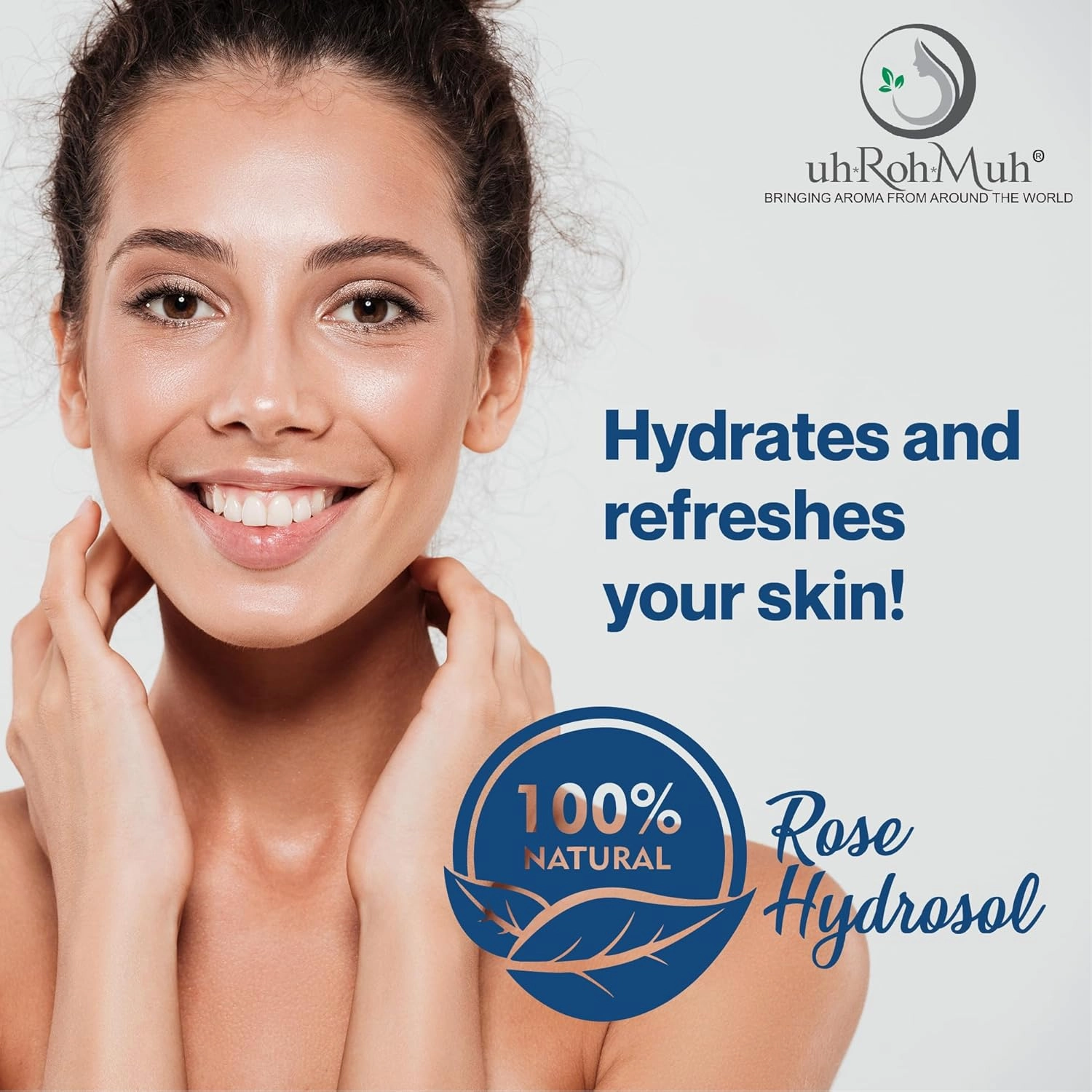 uh*Roh*Muh Pure Rose Hydrosol - 100% Natural & Pure Rose Water Hydrosol for Face & Body | Distilled Bulk Rosewater for Hair, Face and Skin - Sourced from Turkey - 8 fl oz