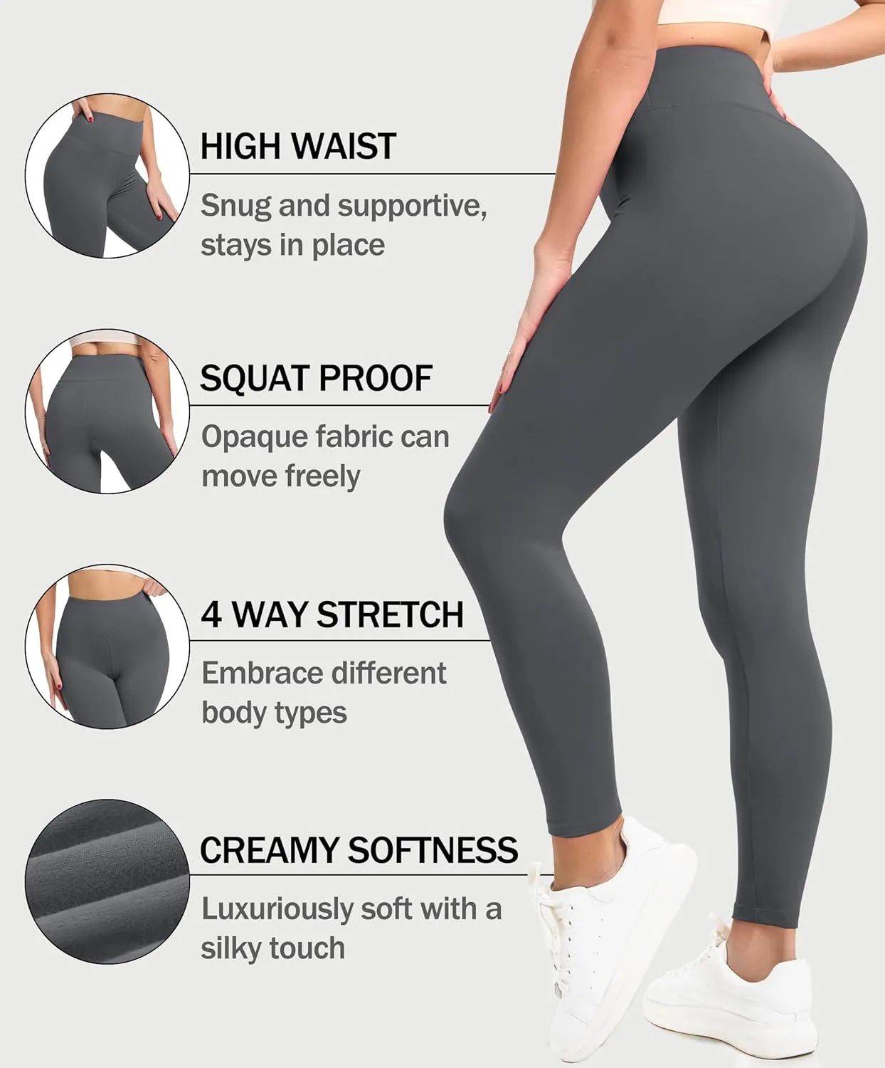 VALANDY Creamlush 3 Pack Leggings for Women-High Waisted Buttery Soft Stretch Yoga Lounge Pants
