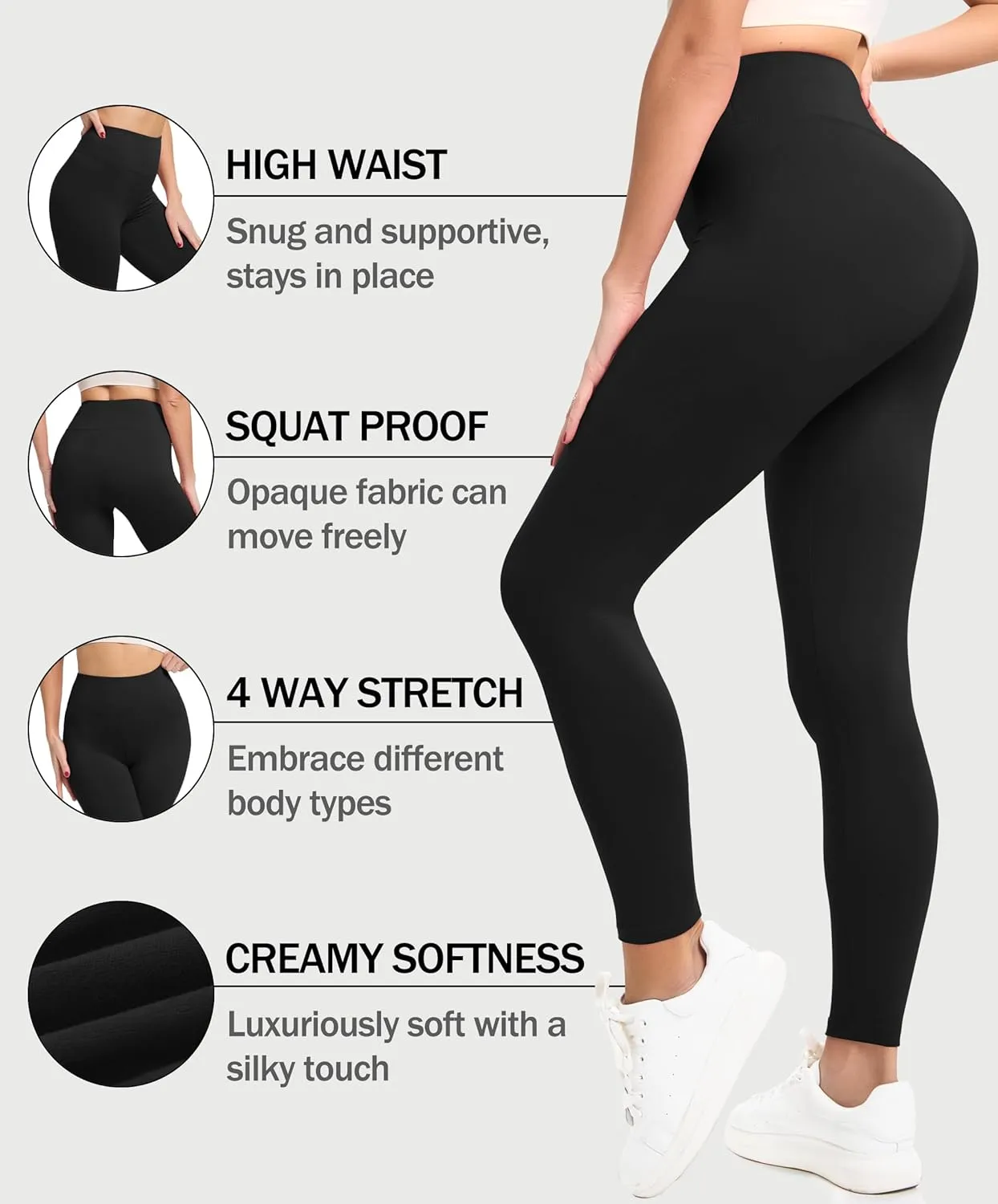 VALANDY Creamlush 3 Pack Leggings for Women-High Waisted Buttery Soft Stretch Yoga Lounge Pants