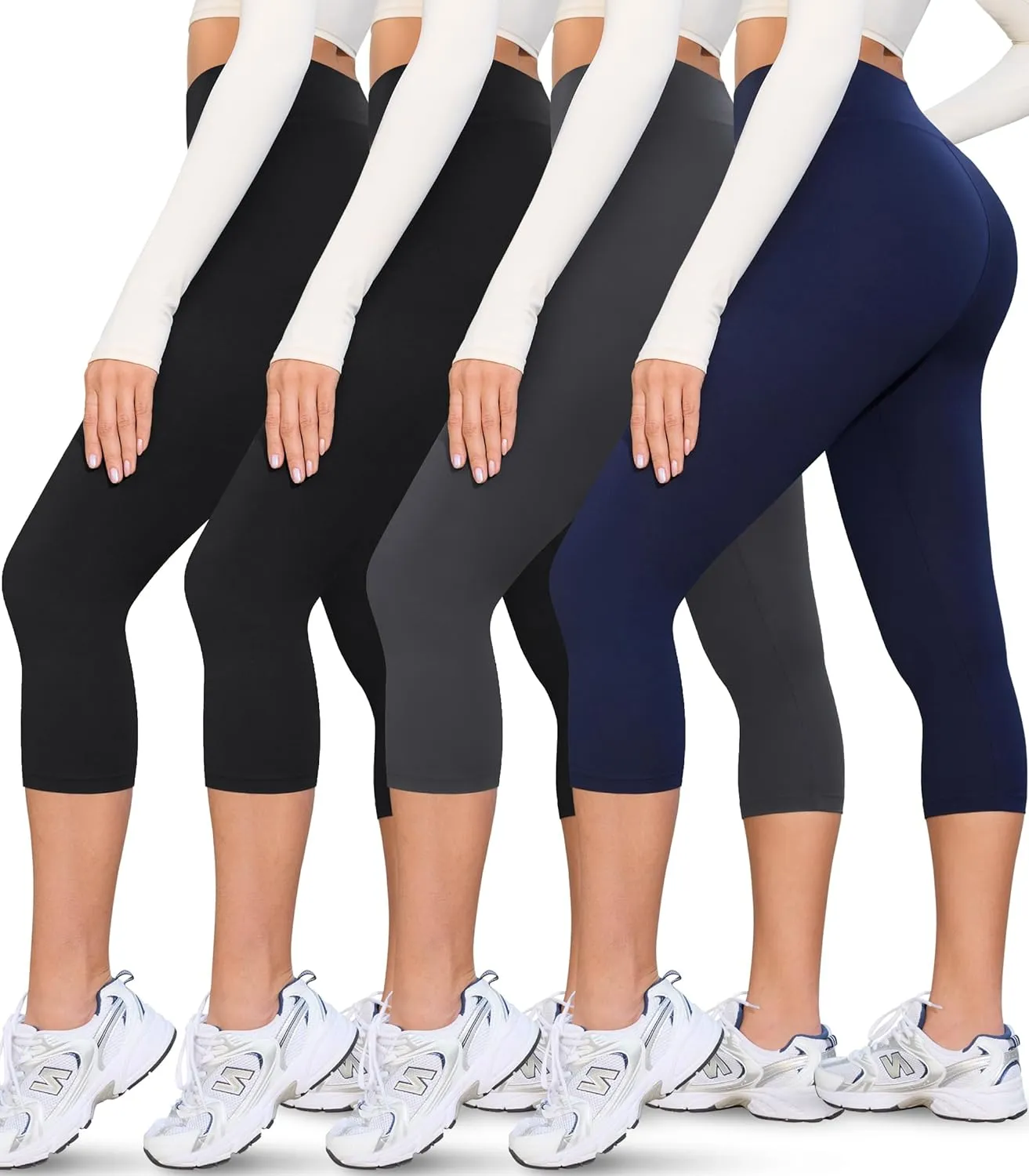 VALANDY Creamlush 4 Pack Capri Leggings for Women-High Waisted Stretchy Soft Yoga Lounge Pants(S-3XL)