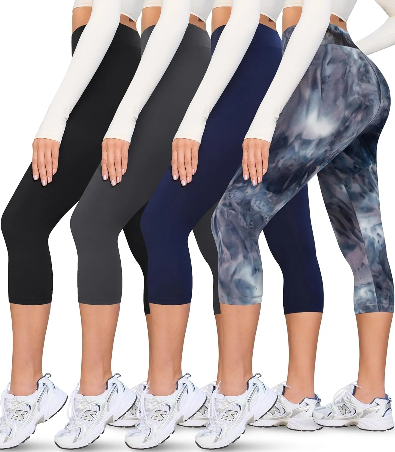 VALANDY Creamlush 4 Pack Capri Leggings for Women-High Waisted Stretchy Soft Yoga Lounge Pants(S-3XL)