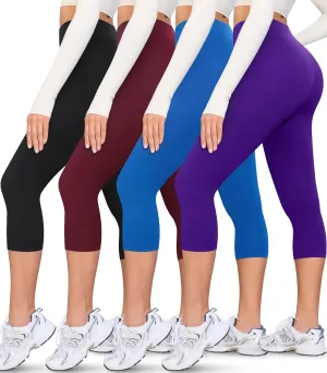 VALANDY Creamlush 4 Pack Capri Leggings for Women-High Waisted Stretchy Soft Yoga Lounge Pants(S-3XL)