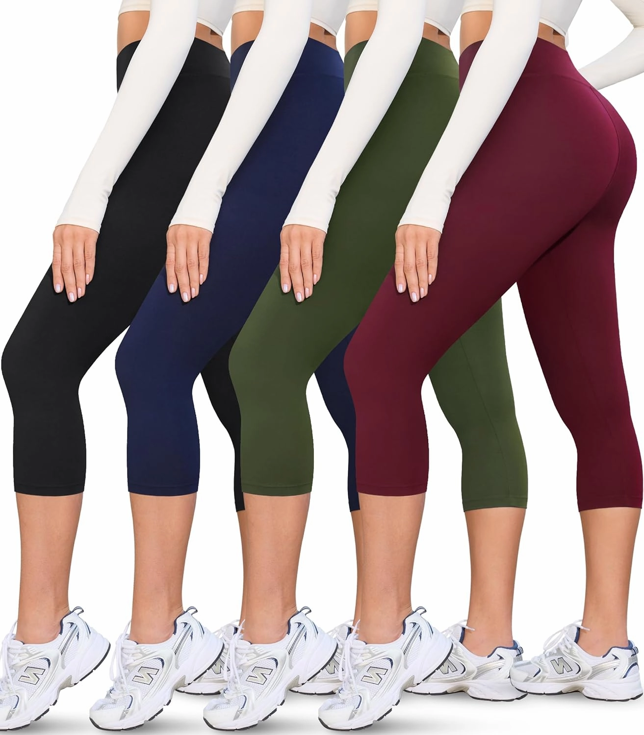 VALANDY Creamlush 4 Pack Capri Leggings for Women-High Waisted Stretchy Soft Yoga Lounge Pants(S-3XL)