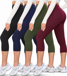 VALANDY Creamlush 4 Pack Capri Leggings for Women-High Waisted Stretchy Soft Yoga Lounge Pants(S-3XL)