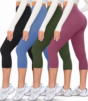 VALANDY Creamlush 4 Pack Capri Leggings for Women-High Waisted Stretchy Soft Yoga Lounge Pants(S-3XL)