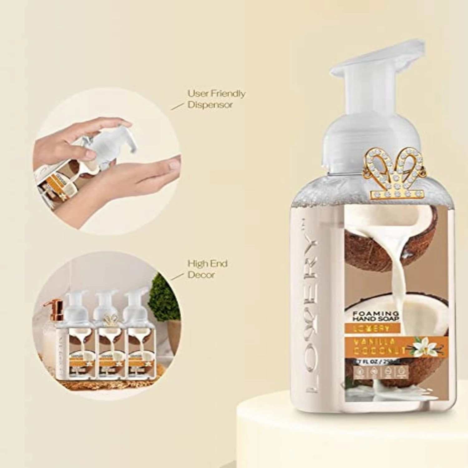Valentines Foaming Hand Soap,3 Pack, Moisturizing Hand Soap with Aloe Vera & Essential Oils, Alcohol-Free Hand Wash in Vanilla Coconut Scent, Scented Hand Wash for Kitchen or Bathroom, Free Bracelet