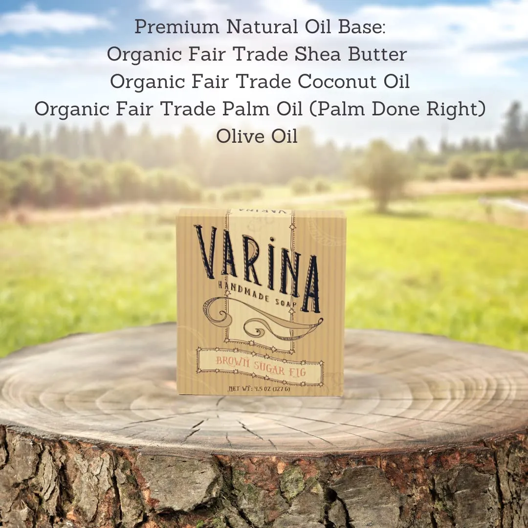 Varina Natural Brown Sugar Fig Bar Soap - Gentle Cleansing for Sensitive Skin, Sweet and Vanilla - 3 Pack
