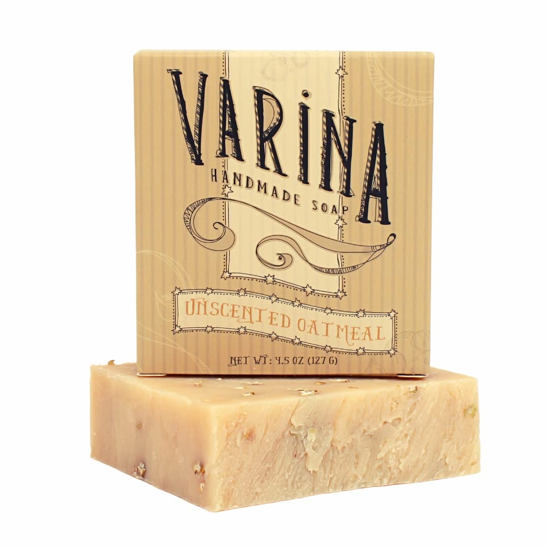 Varina Organic Unscented Oatmeal Bar Soap - Gentle Cleansing for Sensitive Skin, Unscented - 3 Pack