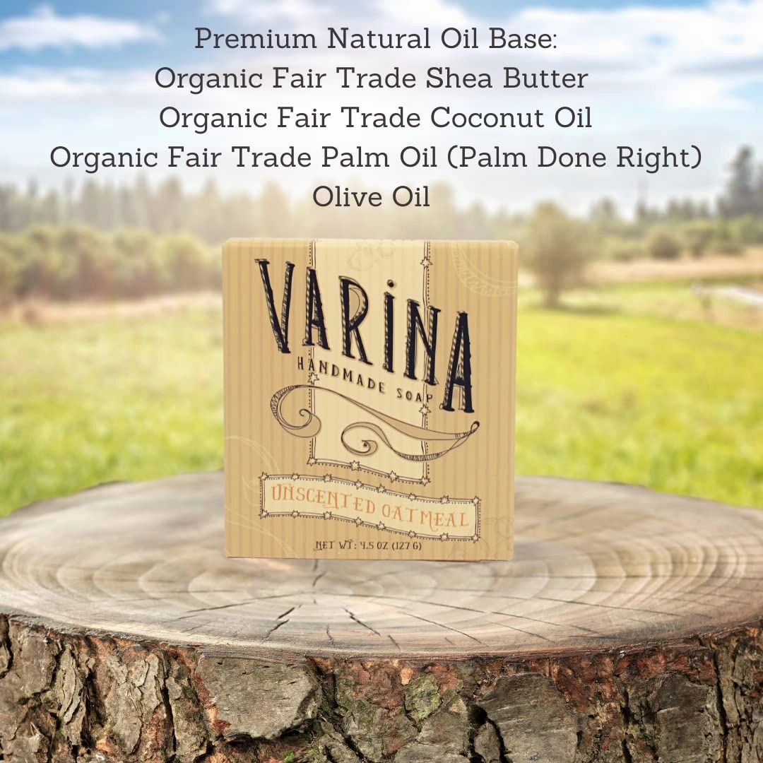 Varina Organic Unscented Oatmeal Bar Soap - Gentle Cleansing for Sensitive Skin, Unscented - 3 Pack