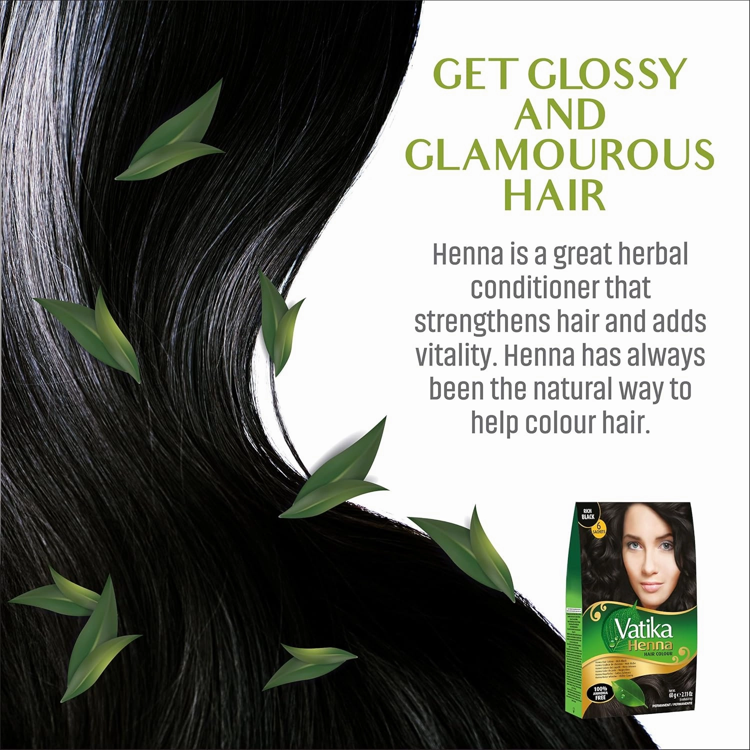 Vatika Naturals Permanent Hair Dye Rich Black, 100% Grey Coverage, Ammonia-Free, for Rich, Long-Lasting Color, No Damage, for Healthy, Vibrant Hair - 18 Sachets X 10g (Rich Black, Pack of 3)