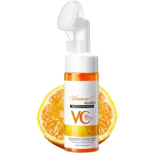 VC Mousse Cleanser, Vitamin C Face Wash with Brush, Foaming Facial Cleanser for Deep Cleansing