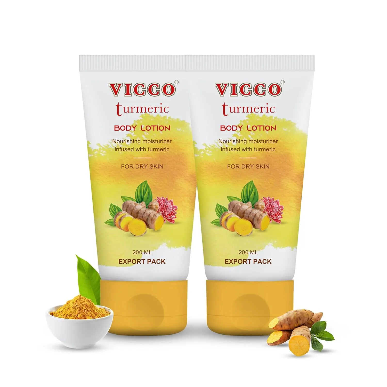 Vicco Turmeric Butter Lotion with Herbal Ingredients, Moisturizing Body Lotion, Hydrates & Nourishes Skin, For Daily Skincare Routine, (Pack of 2) 6.76 Fl Oz