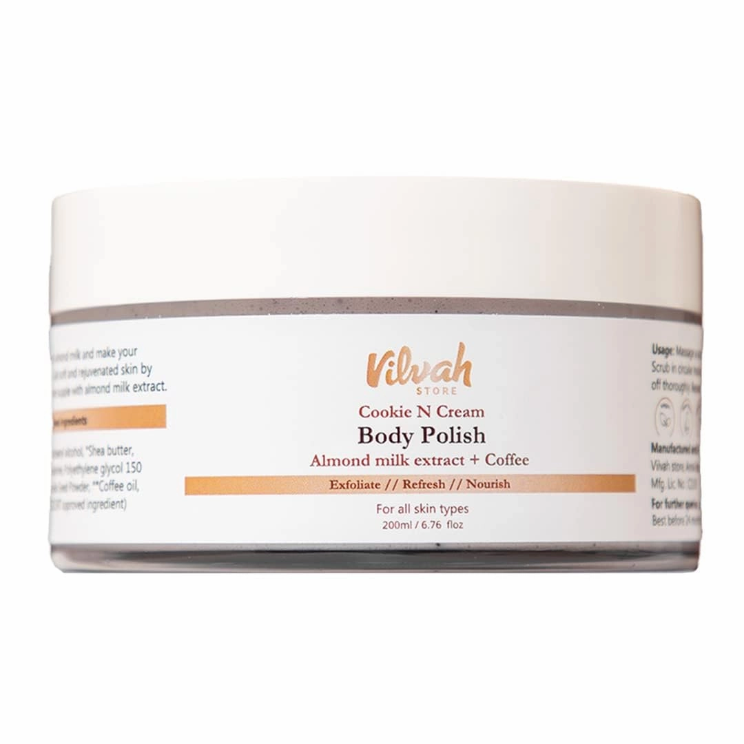 Vilvah Store Cookie N Cream Body Polish with Almond Milk and Coffee, 6.76 fl oz, All Skin Types