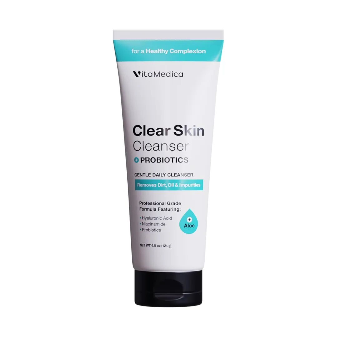 VitaMedica Clear Skin Probiotic Foaming Daily Face Wash - Gentle Water-Based Gel Facial Cleanser for Acne-Prone Skin - Moisturizing Formula with Aloe, Niacinamide, Hyaluronic Acid
