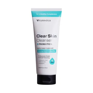 VitaMedica Clear Skin Probiotic Foaming Daily Face Wash - Gentle Water-Based Gel Facial Cleanser for Acne-Prone Skin - Moisturizing Formula with Aloe, Niacinamide, Hyaluronic Acid