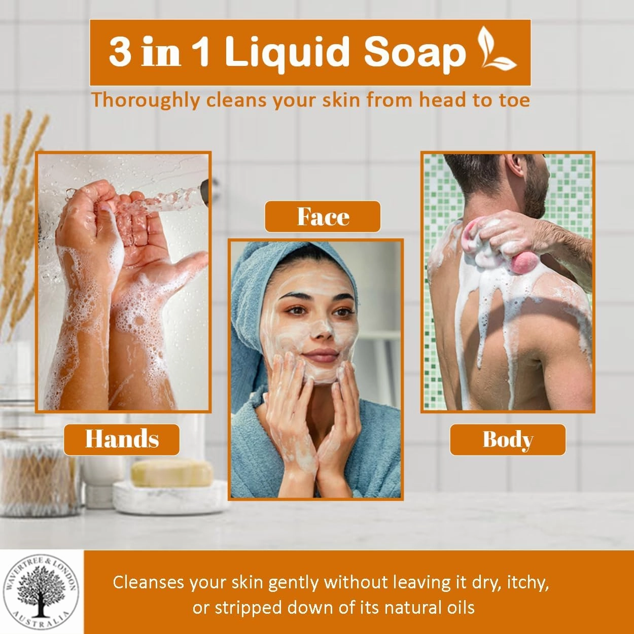 Wavertree & London Natural Liquid Soap Bottle with Dispenser Pump, Pineapple, Coconut & Lime Scented Liquid Hand Soap for Bathroom, Kitchen - Australia Made Moisturizing Body & Hand Wash Soap