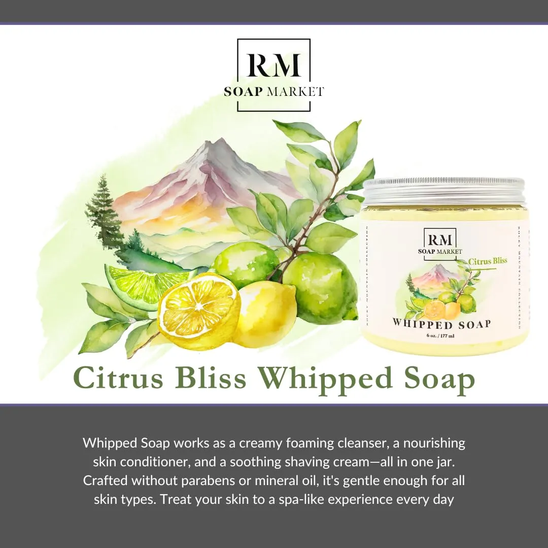 Whipped Soap, Citrus Bliss Fragrance, Foaming Soap, Body Wash & Shaving Cream With Coconut Oil, Body Skin Care for Men, Women & All Skin Types, Zesty Lemon and Tangy Lime, Scent, 6 Oz