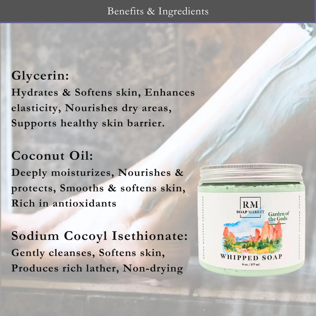 Whipped Soap, Garden of the Gods Fragrance, Foaming Soap, Body Wash & Shaving Cream With Coconut Oil, Body Skin Care for Men, Women & All Skin Types, Spring Clover & Greens Scent, 6 Oz