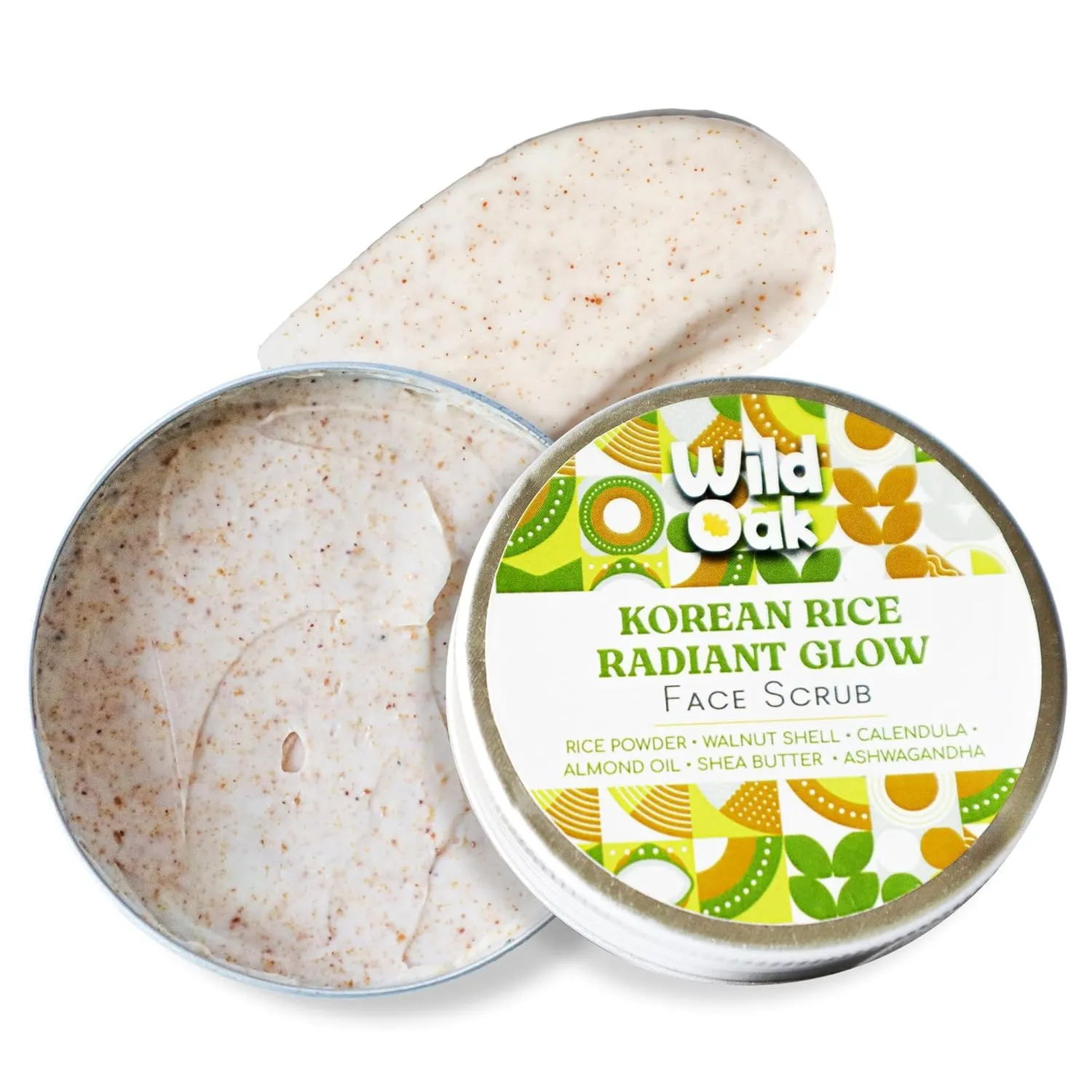Wild-Oak Korean Rice Face Scrub | Glass Skin & De-Tan | Boosts Collagen Naturally | Gentle Exfoliation for Glowing Skin | Anti-Aging & Tan Removal | Hydrates & Repairs Skin Barrier for Unisex 100g