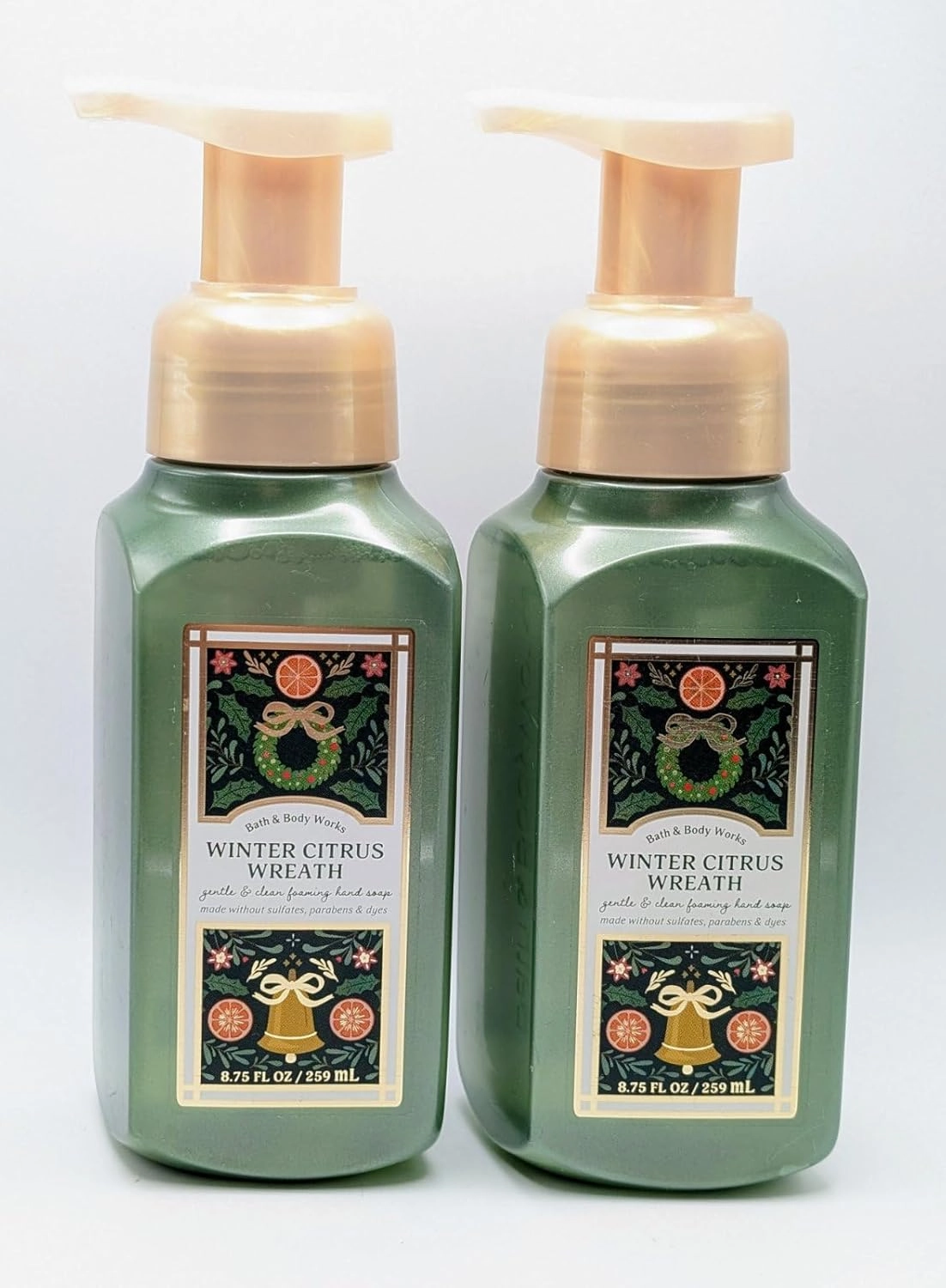 Winter Citrus Wreath Foaming Hand Soap Gentle w Natural Essential Oils Bath and Body 2 pack