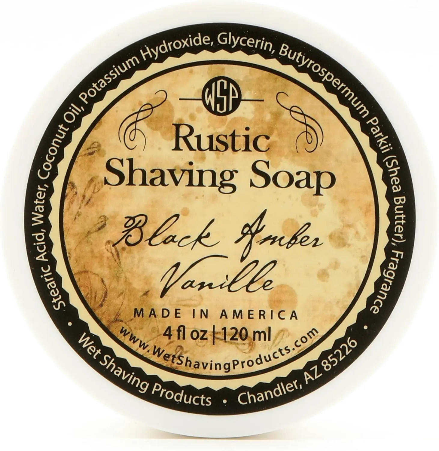 WSP Luxury Rustic Shaving Soap (Black Amber Vanilla) Artisan Made in America Using Vegan Natural Ingredients
