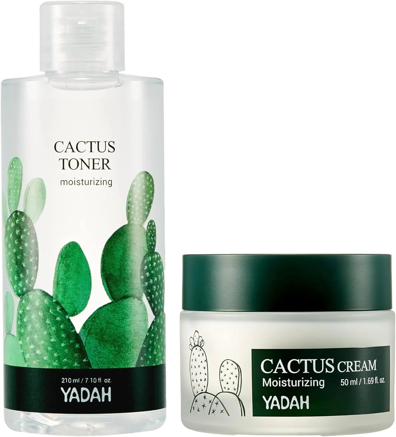 Yadah Cactus Toner 7.1 Fl.Oz & Cactus Cream 1.69 Fl.Oz Hypoallergenic Moisturizing Skin Care Facial Hydrating Moisturizer Forming Moisture Barrier for Sensitive Dry Skin